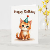 Carte d'anniversaire de félin souriant (Fleur jaune)