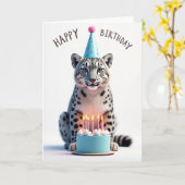Carte d'anniversaire de félin tacheté (Fleur jaune)