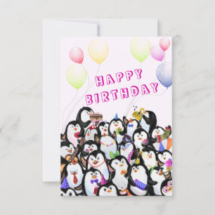 Carte d'anniversaire de fête de manchot joyeux - P