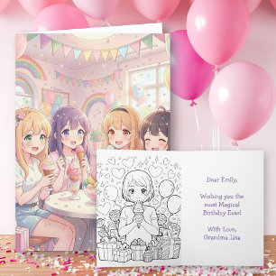 Carte d'anniversaire de fille anime avec page de c