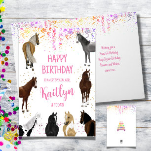 Carte d'anniversaire de fille aux chevaux avec nom