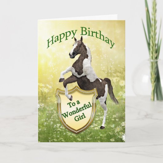 Carte d'anniversaire de fille avec un cheval d'éle (Devant)
