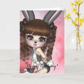 Carte d'anniversaire de fille de lapin (Fleur jaune)