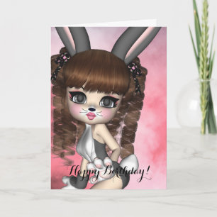 Carte d'anniversaire de fille de lapin