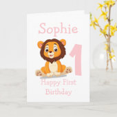 carte d'anniversaire de fille de lion mignon (Fleur jaune)