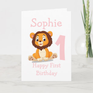 carte d'anniversaire de fille de lion mignon