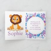 carte d'anniversaire de fille de lion mignon (Intérieur)