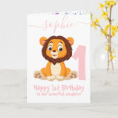carte d'anniversaire de fille de lion mignon (Fleur jaune)