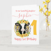 carte d'anniversaire de fille de vache mignonne (Fleur jaune)