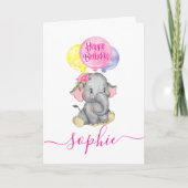 carte d'anniversaire de fille d'éléphant (Devant)