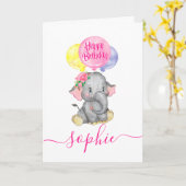 carte d'anniversaire de fille d'éléphant (Fleur jaune)