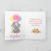 carte d'anniversaire de fille d'éléphant mignonne (Intérieur)