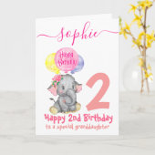 carte d'anniversaire de fille d'éléphant mignonne (Fleur jaune)