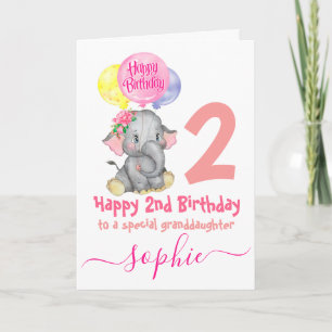 carte d'anniversaire de fille d'éléphant mignonne