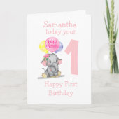 carte d'anniversaire de fille d'éléphant mignonne (Devant)