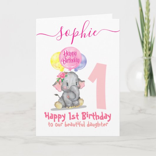 carte d'anniversaire de fille d'éléphant mignonne (Devant)
