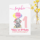 carte d'anniversaire de fille d'éléphant mignonne (Fleur jaune)