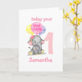 carte d'anniversaire de fille d'éléphant mignonne (Fleur jaune)