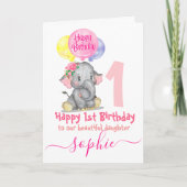 carte d'anniversaire de fille d'éléphant mignonne (Devant)