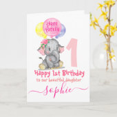 carte d'anniversaire de fille d'éléphant mignonne (Fleur jaune)