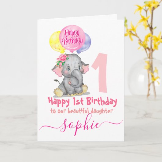 carte d'anniversaire de fille d'éléphant mignonne (Fleur jaune)