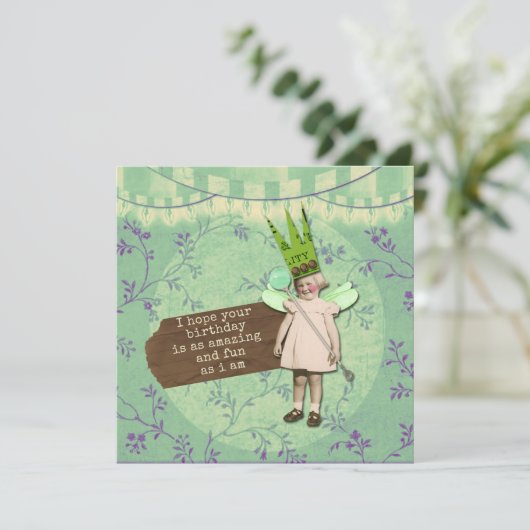 Carte d'anniversaire de fille Vintage d'art  (Debout devant)