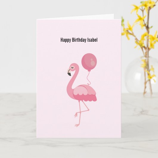 Carte d'anniversaire de Flamant rose rose mignonne (Fleur jaune)