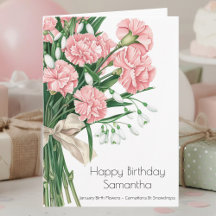 Carte d'anniversaire de fleur de naissance de janv