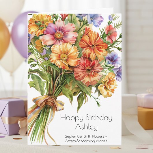 Carte d'anniversaire de fleur de naissance de sept