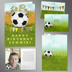 Carte d'anniversaire de football avec espace photo