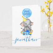 carte d'anniversaire de garçon éléphant (Fleur jaune)