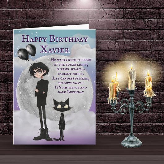 Carte d'anniversaire de garçon gothique mignon ave