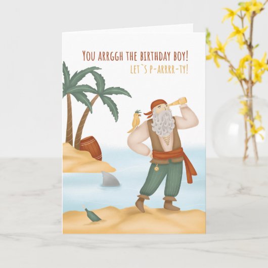 Carte d'anniversaire de garçon mignonne pirate (Fleur jaune)