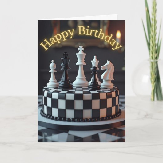 Carte d'anniversaire de gâteau de pièces d'échecs (Devant)