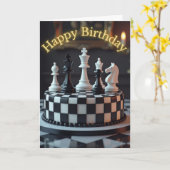Carte d'anniversaire de gâteau de pièces d'échecs (Fleur jaune)