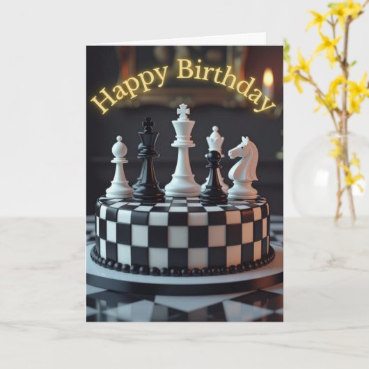 Carte d'anniversaire de gâteau de pièces d'échecs (Fleur jaune)