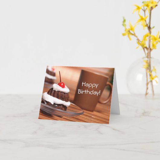 Carte d'anniversaire de gâteau et de café (Fleur jaune)