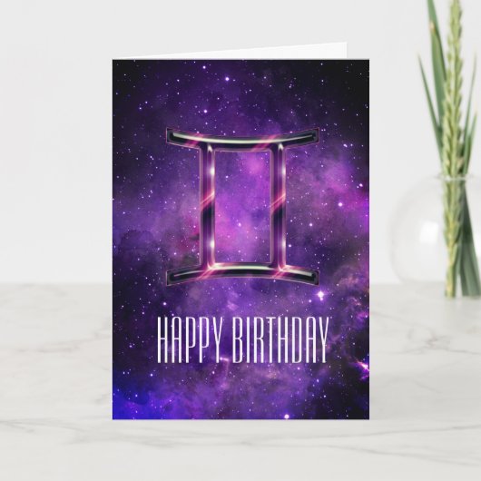 Carte d'anniversaire de Gemini de l'espace pourpre (Devant)