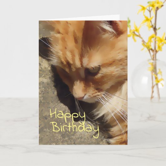 Carte d'anniversaire de Ginger cat (Fleur jaune)