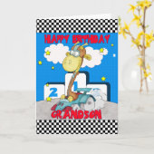 Carte d'anniversaire de girafe de petit-fils - (Fleur jaune)