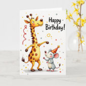 Carte d'anniversaire de girafe joyeuse (Fleur jaune)