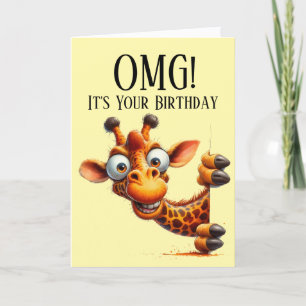 Carte d'anniversaire de girafe qui regarde mignonn