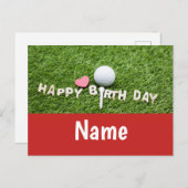 Carte d'anniversaire de golf avec balle de golf et (Devant / Derrière)