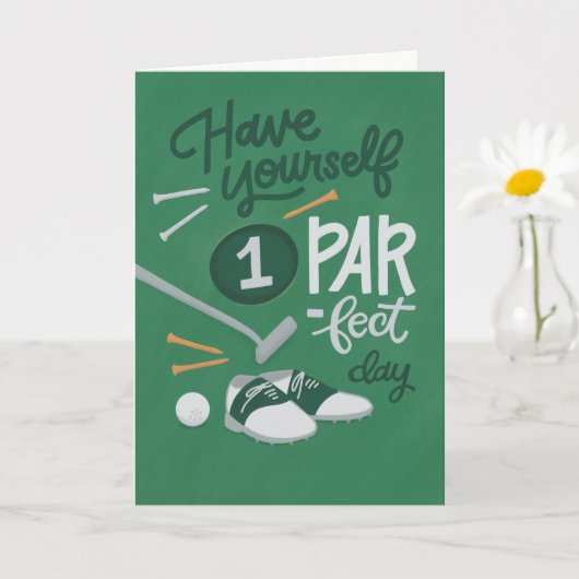 Carte d'anniversaire de golf Guy ou Woman avec Hum (Petite plante)