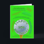 Carte d'anniversaire de Golf Jokes pour fils<br><div class="desc">Une grande carte de plaisir pour un golfeur ou une occasion de golf. Un ballon de golf sur un tee entouré de blagues de golf. Une carte d'anniversaire pour un fils.</div>