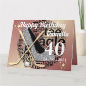 Carte d'anniversaire de golf personnalisée en or r (Devant)