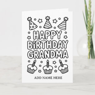 Carte d'anniversaire de grand-mère pliée à colorie