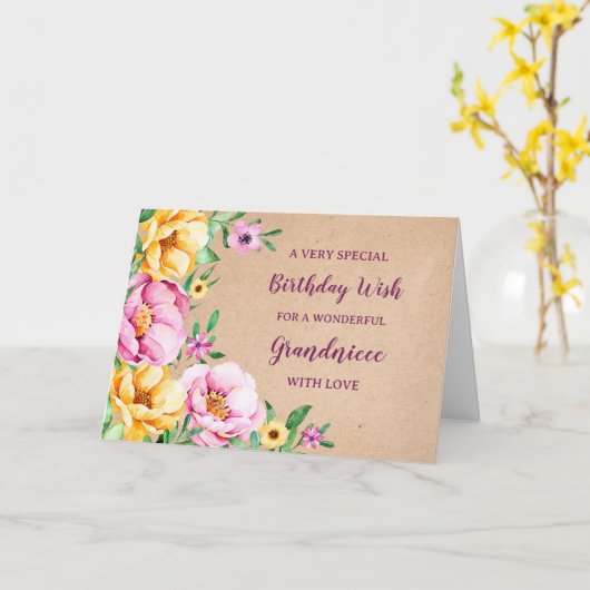 Carte d'anniversaire de grand-nièce Fleurs de prin (Fleur jaune)