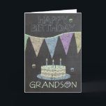 Carte d'anniversaire de Grandson à la carte à mâch<br><div class="desc">Un Chalkboard moderne Effet Carte de voeux Anniversaire Avec Gâteaux Et Bannières</div>