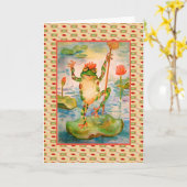 Carte d'anniversaire de grenouille de danse (Fleur jaune)